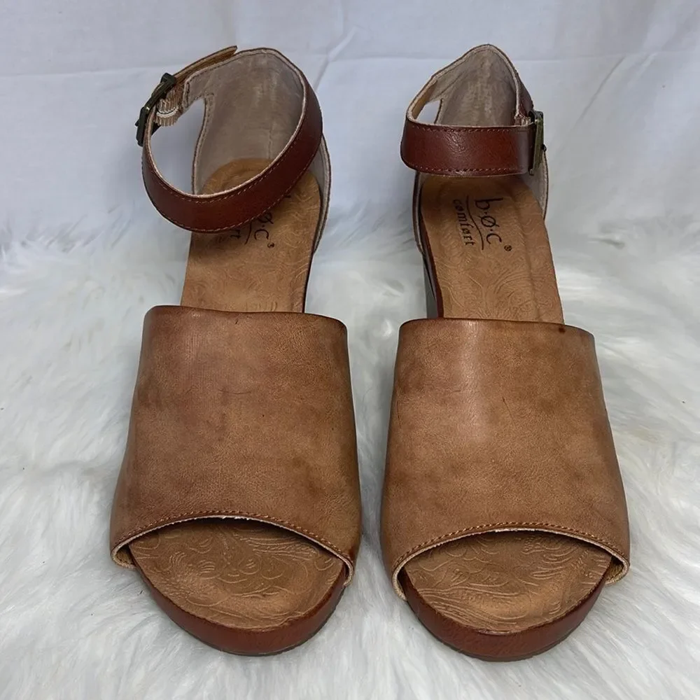 Born Comfort Tan Leather Wedge Ankle Strap Shoes Sz‎ 10